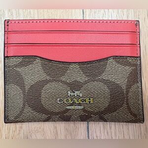 Coach Red and Brown Signature C Coated Canvas Slim Card Holder